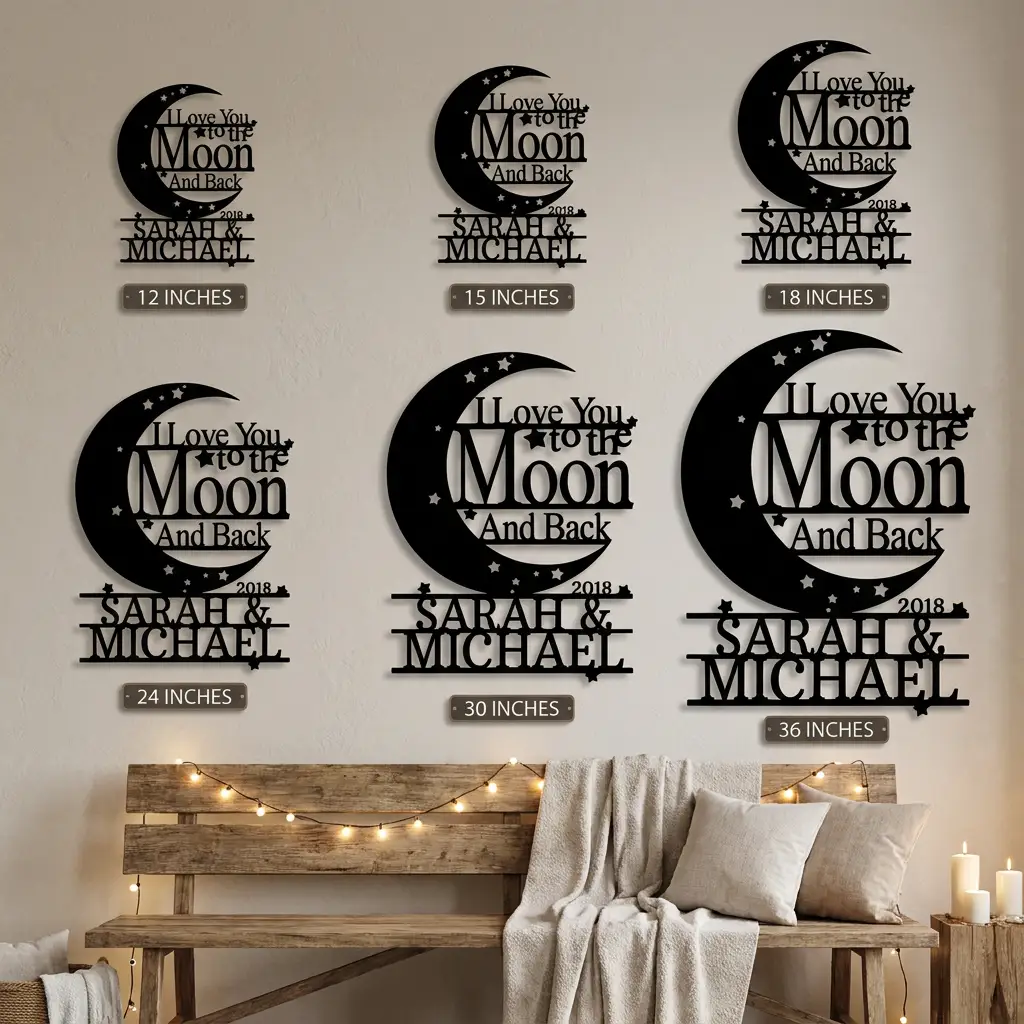 I Love You to the Moon and Back Personalized Metal Wall Art | Custom Couple Name Sign with Date | Romantic Wedding Gift | Anniversary Decor | Made in USA