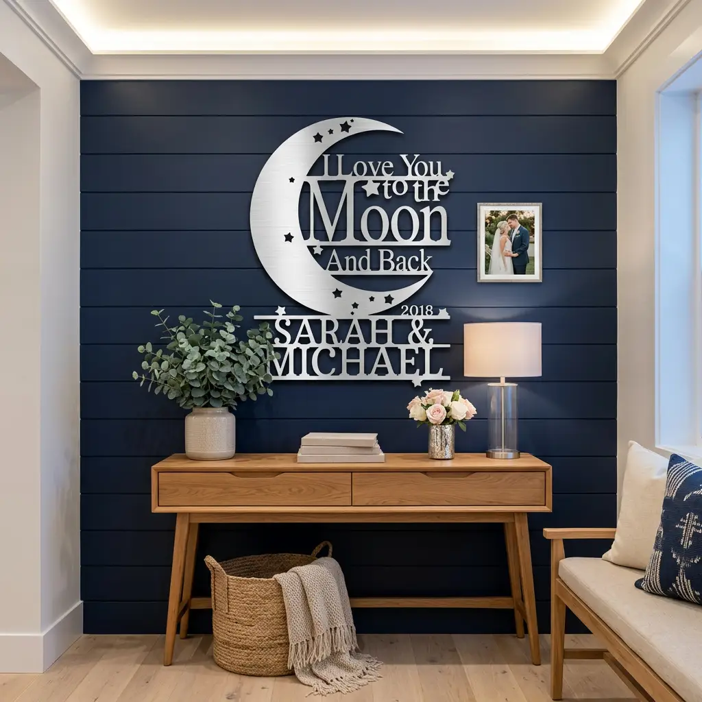 I Love You to the Moon and Back Personalized Metal Wall Art | Custom Couple Name Sign with Date | Romantic Wedding Gift | Anniversary Decor | Made in USA