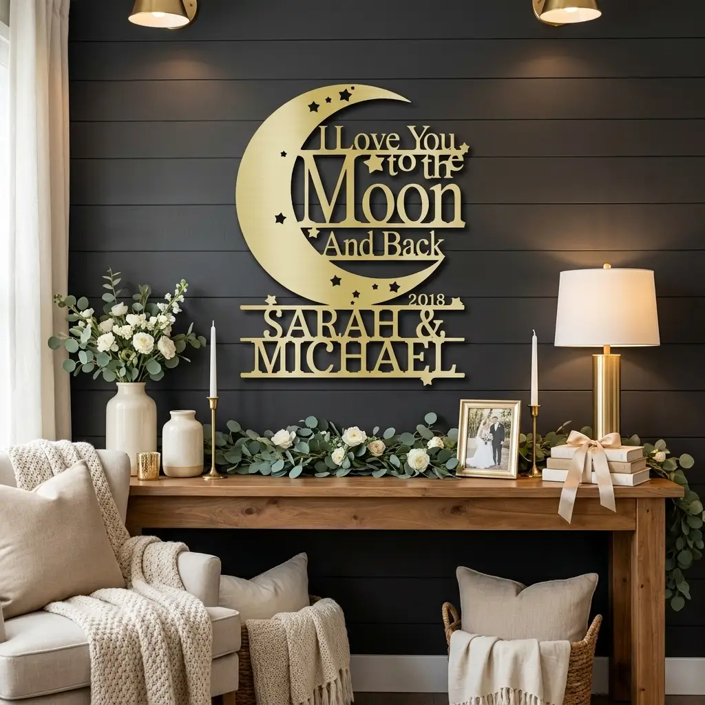 I Love You to the Moon and Back Personalized Metal Wall Art | Custom Couple Name Sign with Date | Romantic Wedding Gift | Anniversary Decor | Made in USA