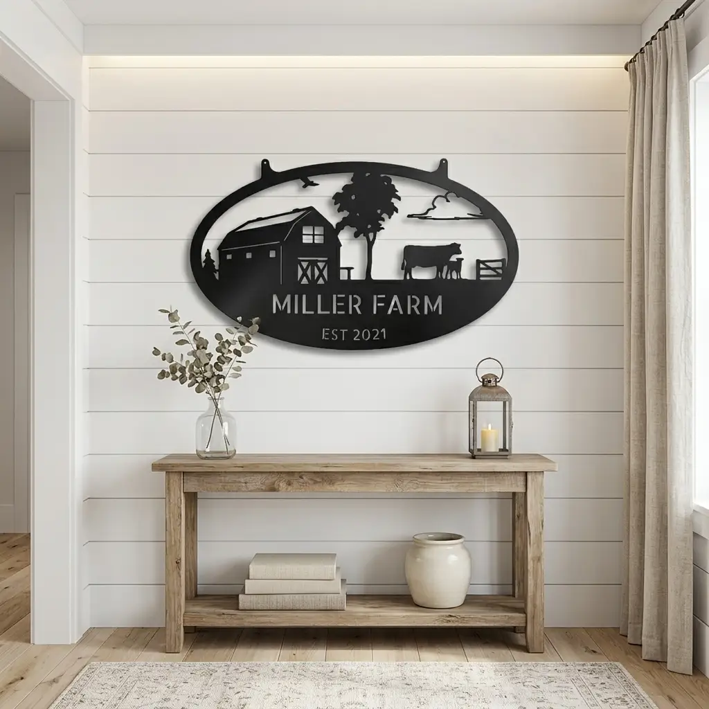 Farmstead Custom Name Monogram Indoor Outdoor Steel Wall Sign
