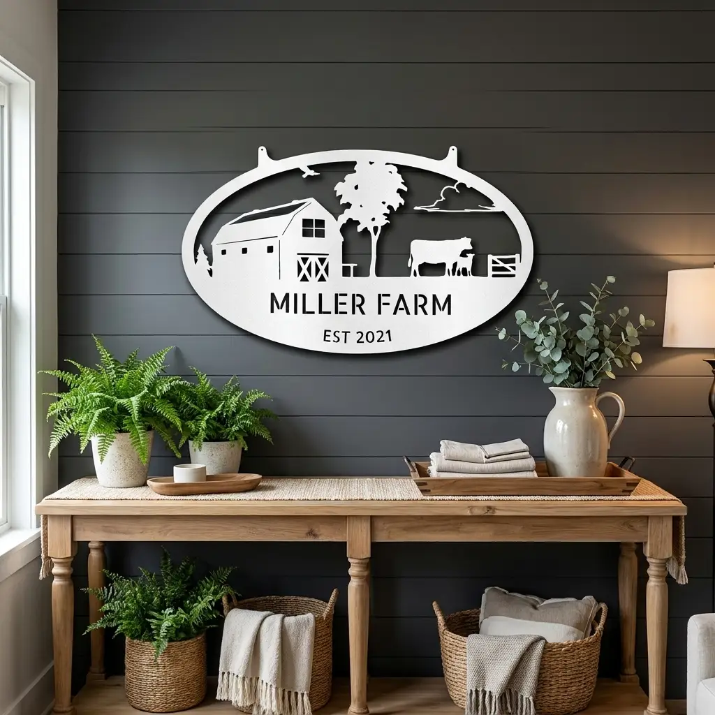 Farmstead Custom Name Monogram Indoor Outdoor Steel Wall Sign