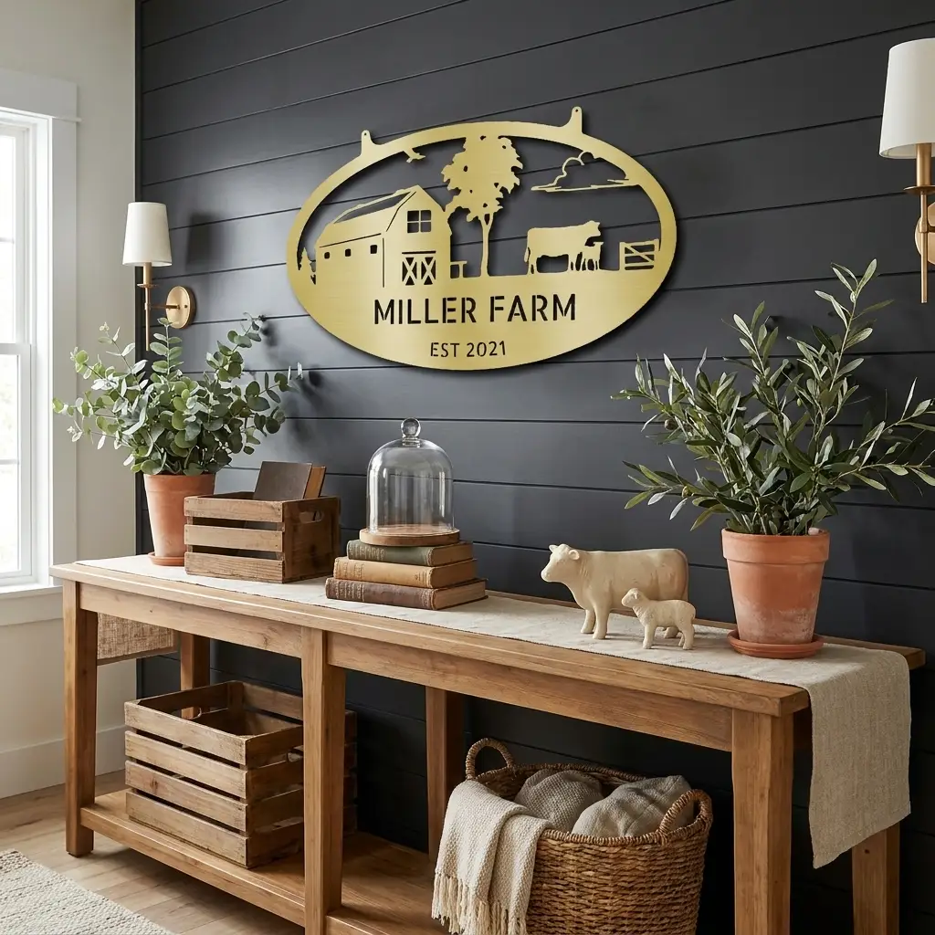 Farmstead Custom Name Monogram Indoor Outdoor Steel Wall Sign