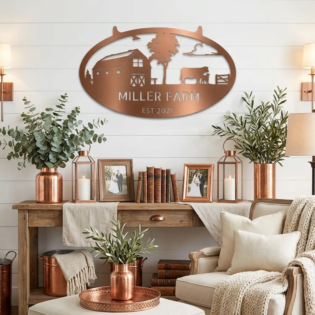 Farmstead Custom Name Monogram Indoor Outdoor Steel Wall Sign