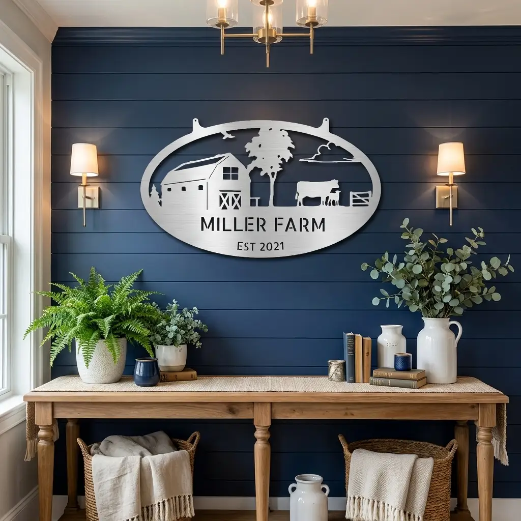 Farmstead Custom Name Monogram Indoor Outdoor Steel Wall Sign