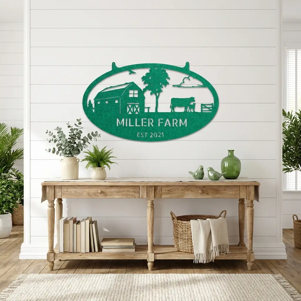 Farmstead Custom Name Monogram Indoor Outdoor Steel Wall Sign