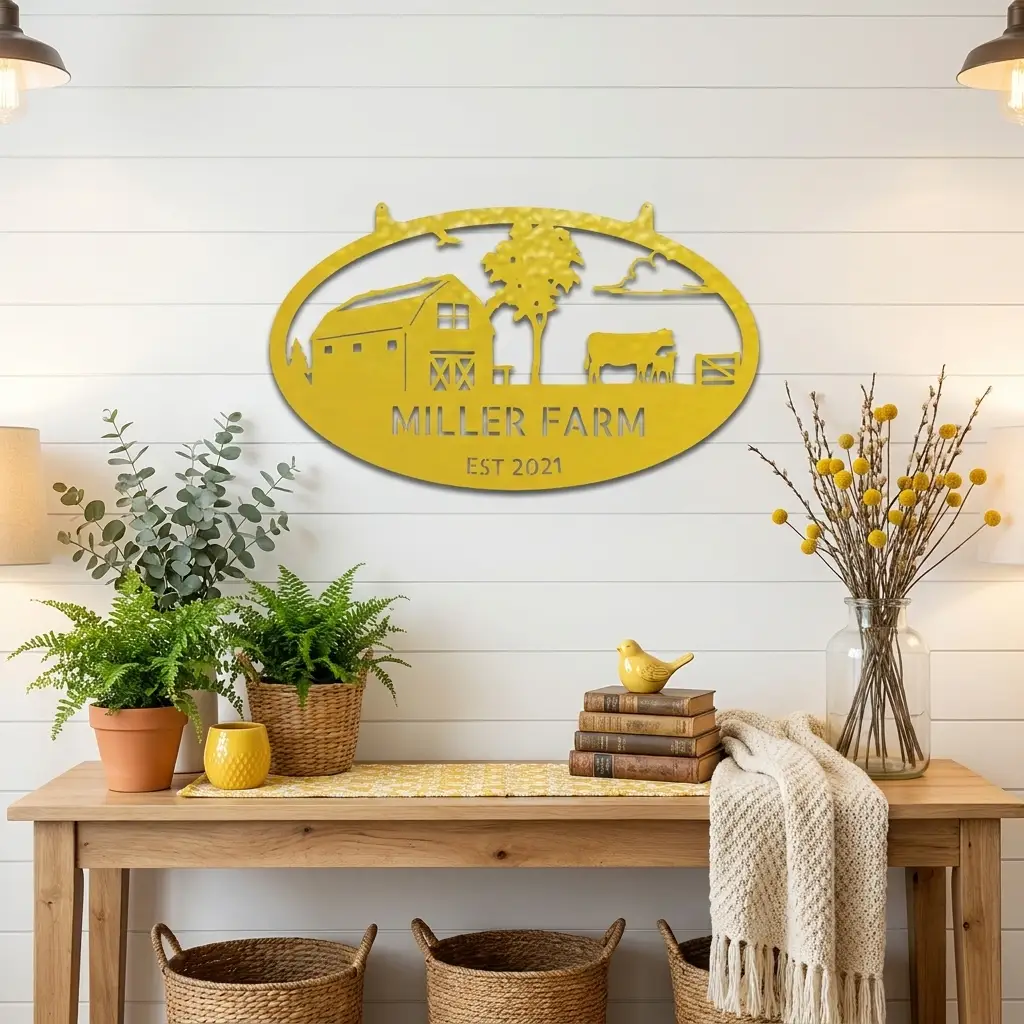Farmstead Custom Name Monogram Indoor Outdoor Steel Wall Sign