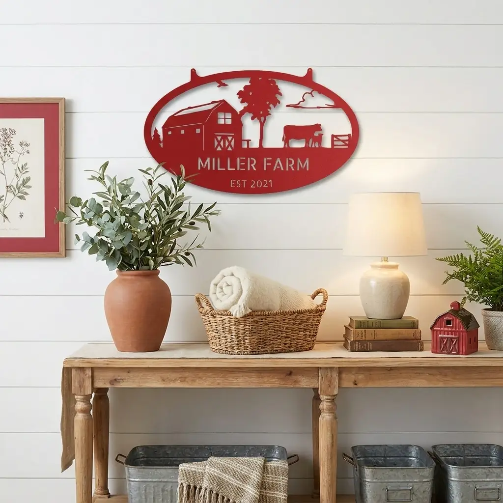 Farmstead Custom Name Monogram Indoor Outdoor Steel Wall Sign