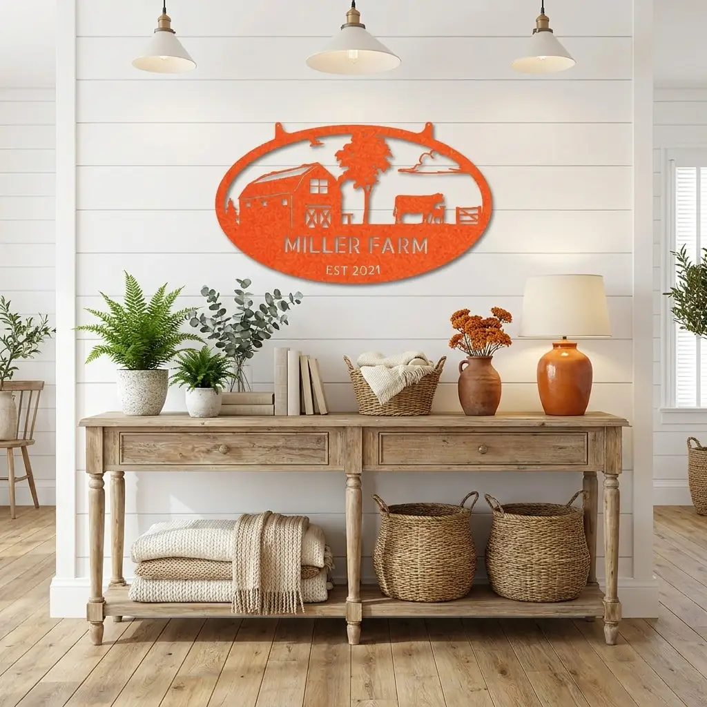 Farmstead Custom Name Monogram Indoor Outdoor Steel Wall Sign