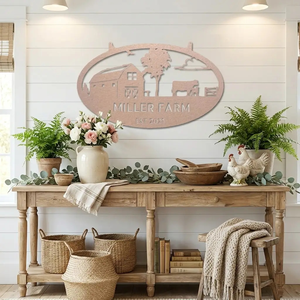 Farmstead Custom Name Monogram Indoor Outdoor Steel Wall Sign
