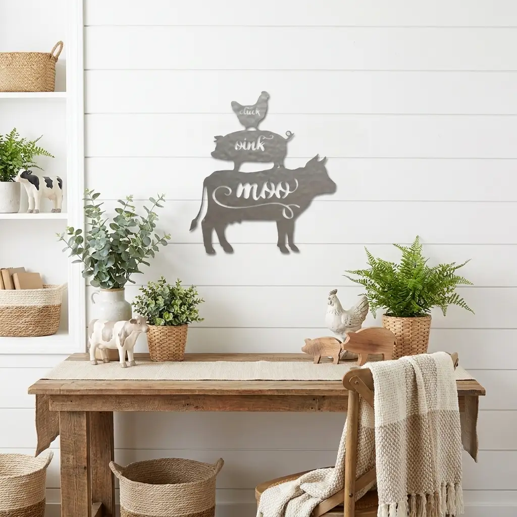 Farm Animals Metal Wall Art – Cow Pig Chicken Kitchen Decor – Farmhouse Wall Decor – Rustic Kitchen Sign – Country Home Decor
