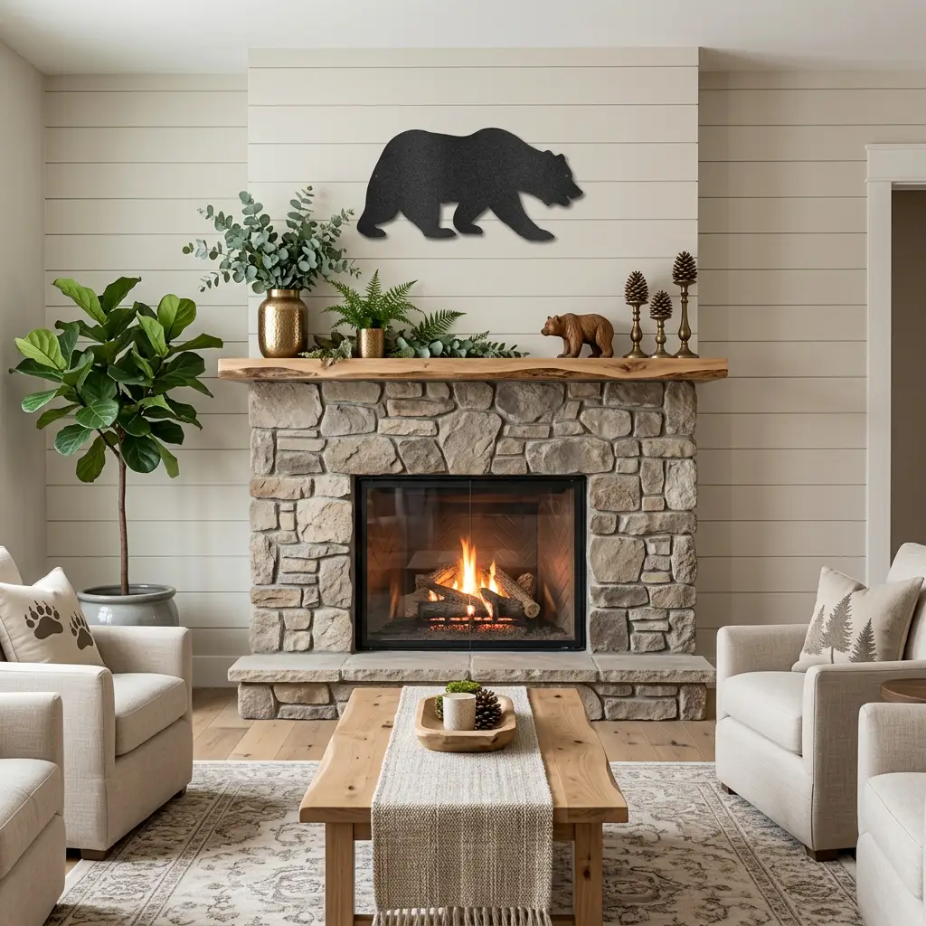 Grizzly Bear Metal Wall Art Sign – Rustic Cabin Wildlife Decor – Bear Silhouette Steel Wall Art – Outdoor Lodge Mountain Home Decor