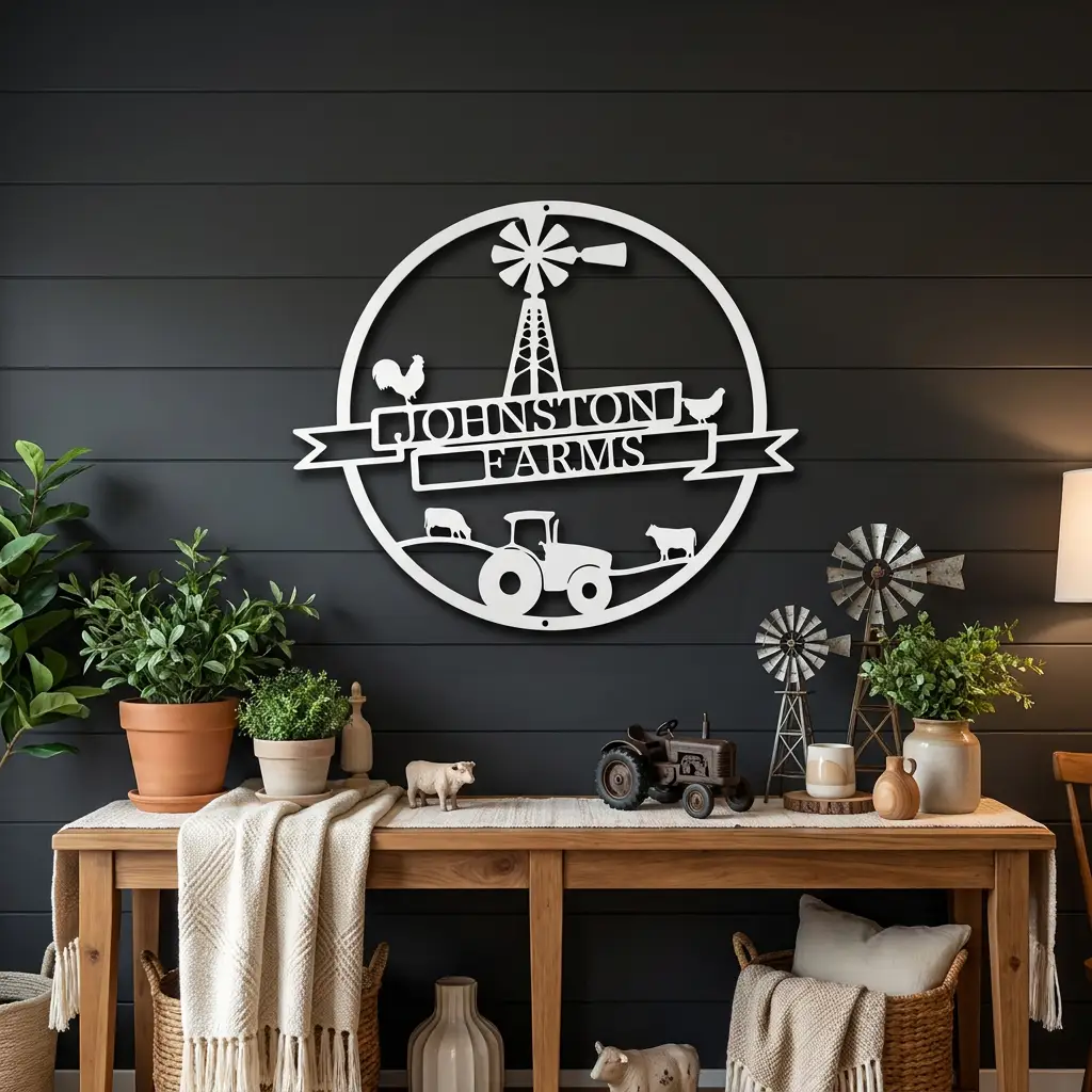 Farm Banner Custom Monogram Metal Sign Wall Art