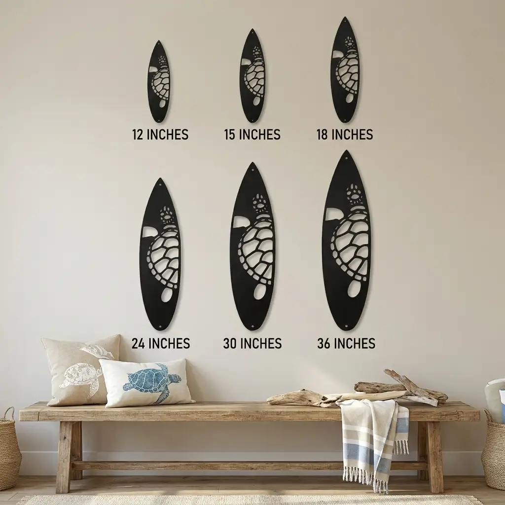 Sea Turtle Surfboard Metal Wall Art | Coastal Beach House Decor | Surfboard Shaped Ocean Wall Hanging | Nautical Metal Art | Made in USA