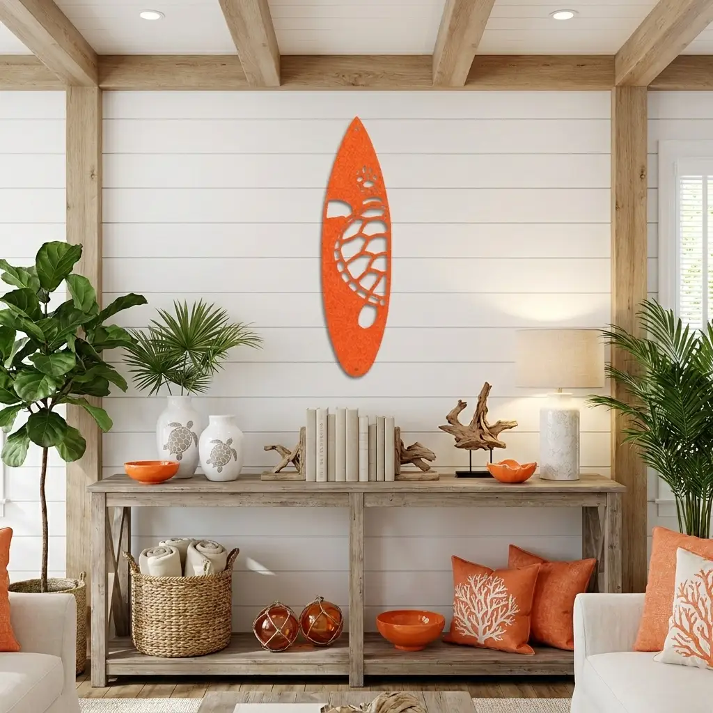 Surfboard Sea Turtle Indoor Outdoor Steel Wall Sign