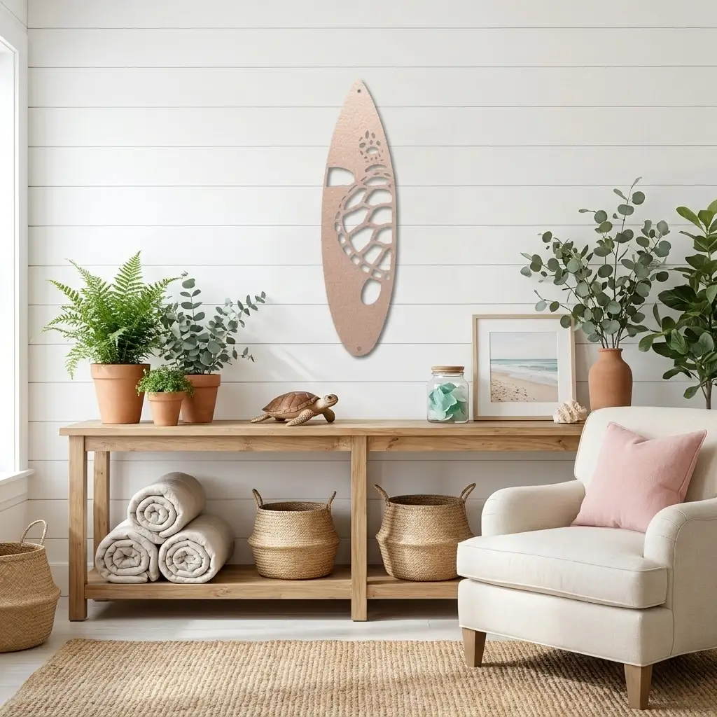 Surfboard Sea Turtle Indoor Outdoor Steel Wall Sign