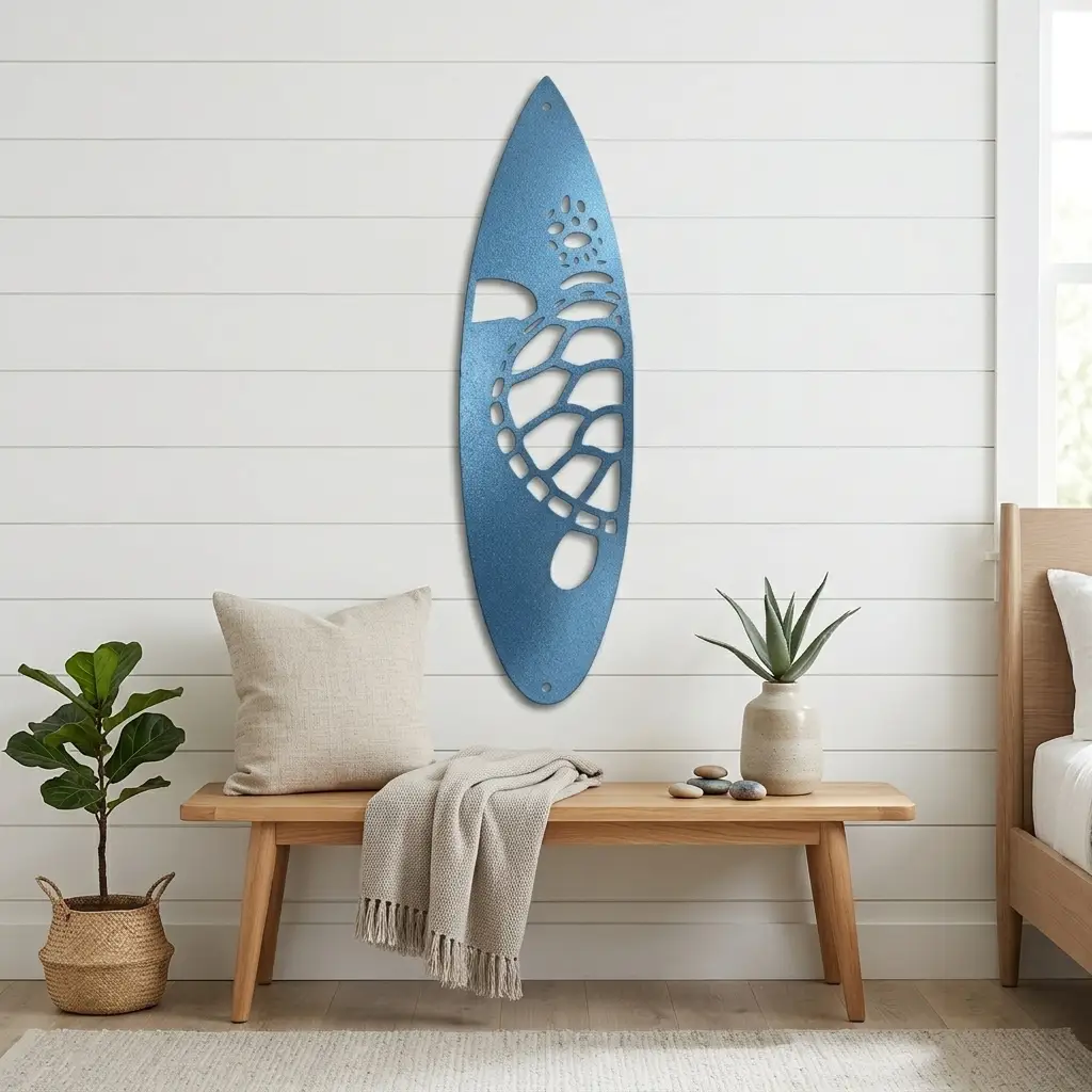 Surfboard Sea Turtle Indoor Outdoor Steel Wall Sign