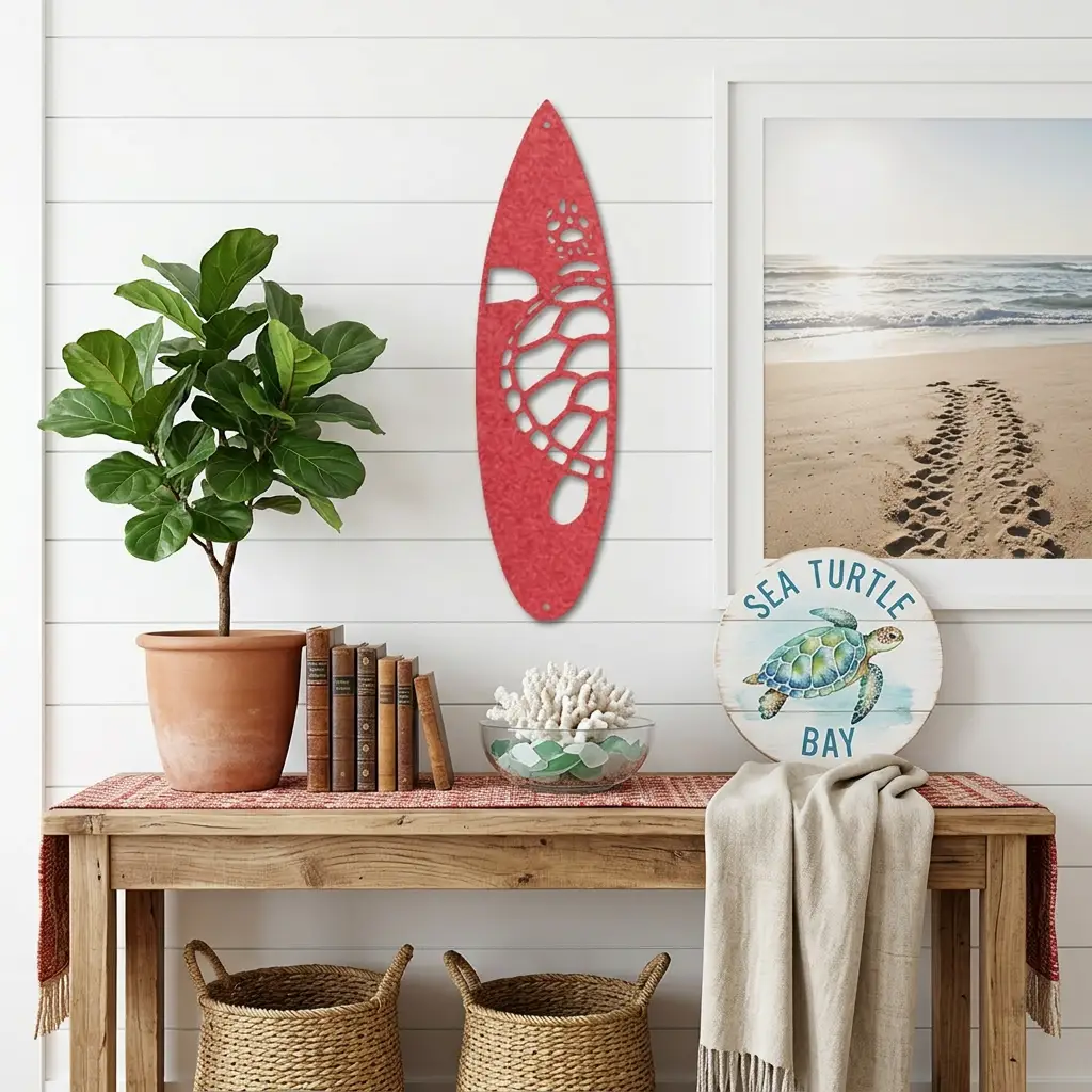 Surfboard Sea Turtle Indoor Outdoor Steel Wall Sign