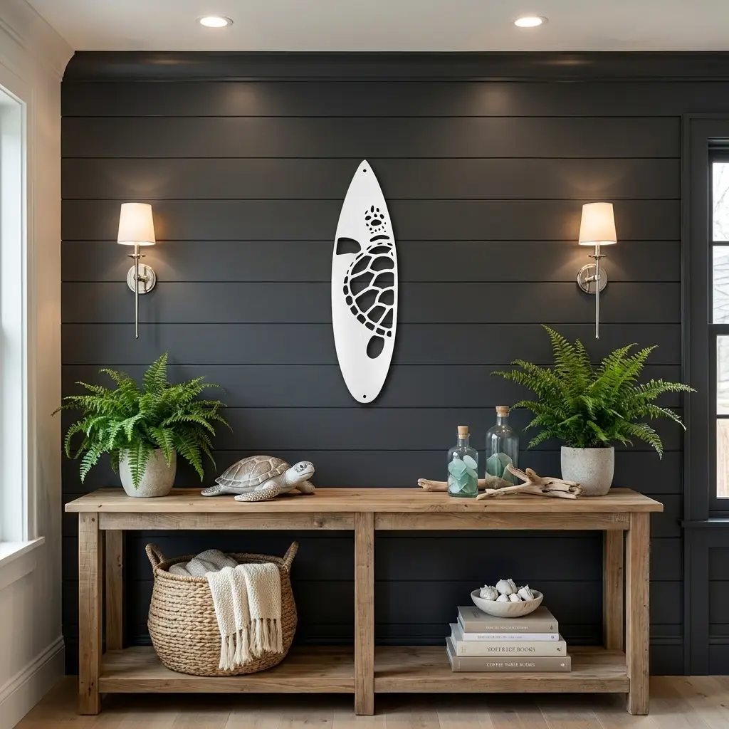 Surfboard Sea Turtle Indoor Outdoor Steel Wall Sign