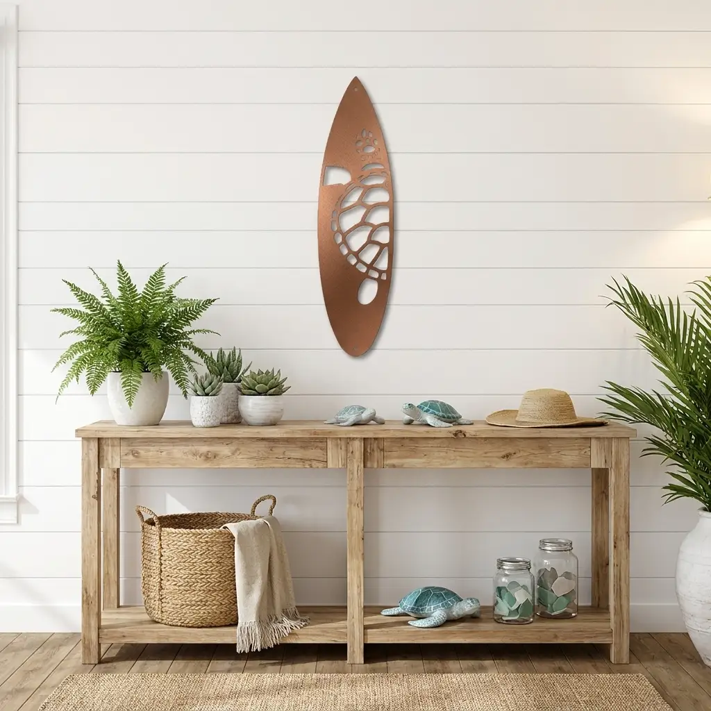 Surfboard Sea Turtle Indoor Outdoor Steel Wall Sign