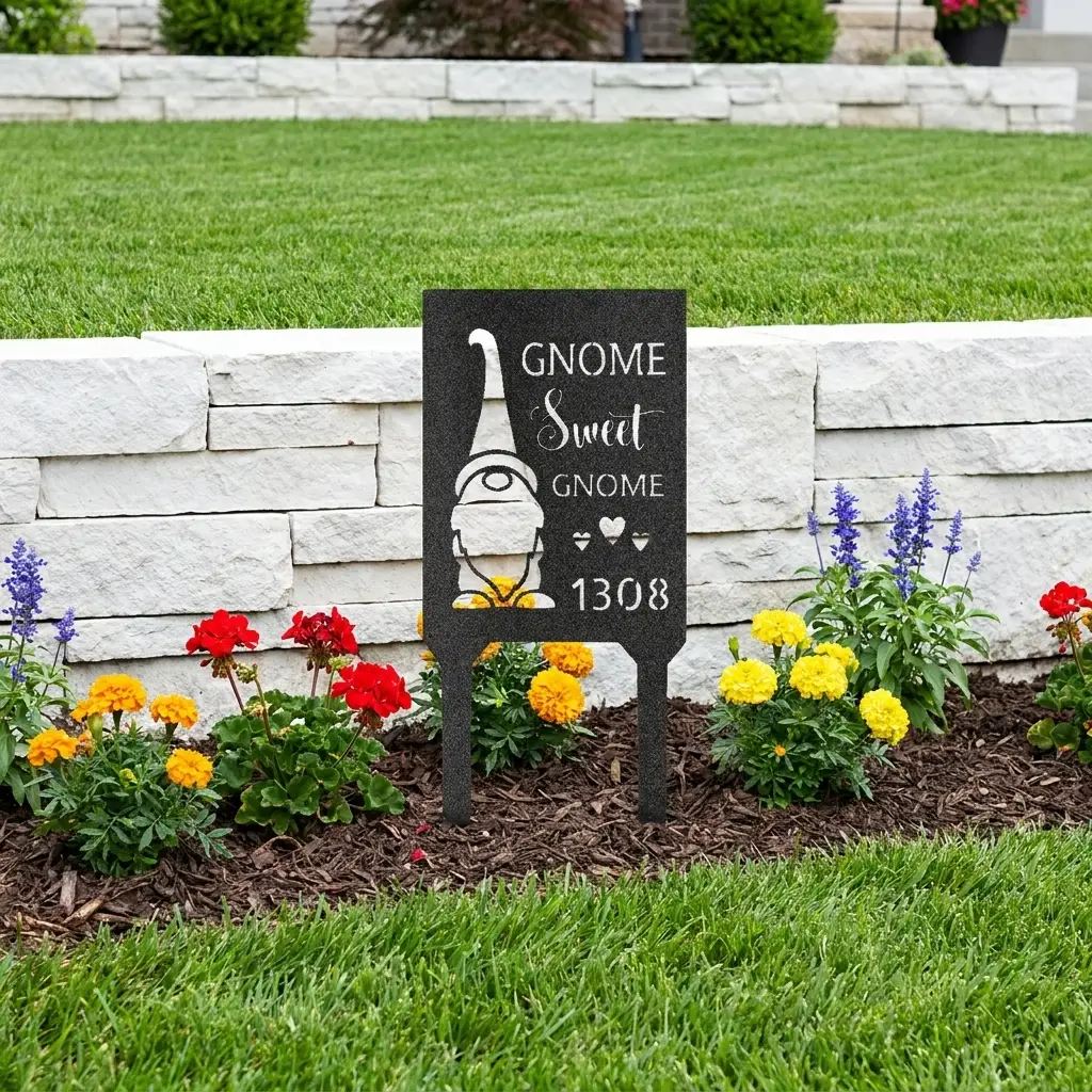 Personalized Gnome Sweet Gnome Address Sign | Custom Metal House Number Sign | Gnome Welcome Wall Decor | Outdoor Address Plaque | Made in USA