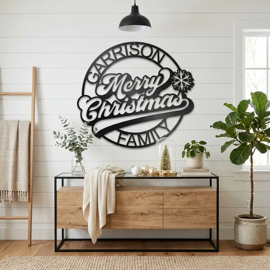 Personalized Merry Christmas Metal Sign | Custom Family Name Christmas Wall Decor | Holiday Metal Wall Art | Christmas Porch Sign | Made in USA