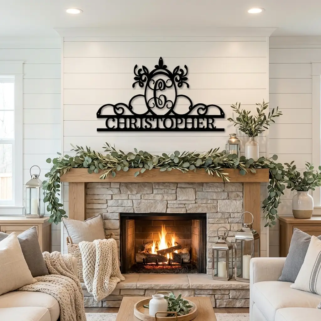 Personalized Monogram Name Metal Sign | Custom Initial & Name Wall Decor | Elegant Family Metal Art | Farmhouse Home Decor | Made in USA