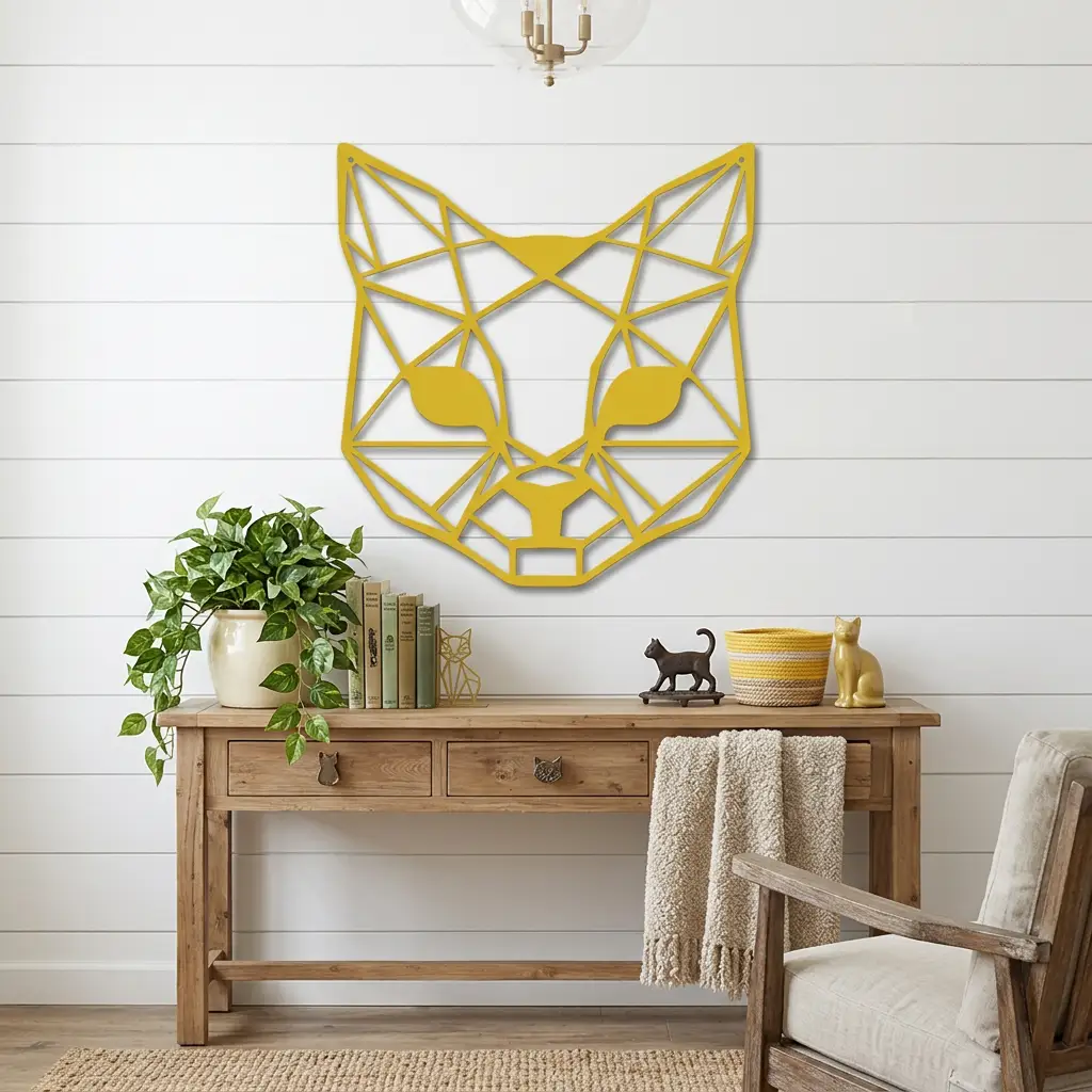 Geometric Cat Metal Wall Art | Modern Cat Wall Decor | Minimalist Feline Metal Art | Cat Lover Gift | Pet Memorial Decor | Living Room, Nursery & Office Wall Hanging | Made in USA