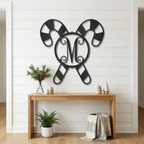 Personalized Candy Cane Monogram Metal Wall Art – Custom Initial Christmas Sign – Holiday Steel Décor (5 Sizes, 5 Colors)