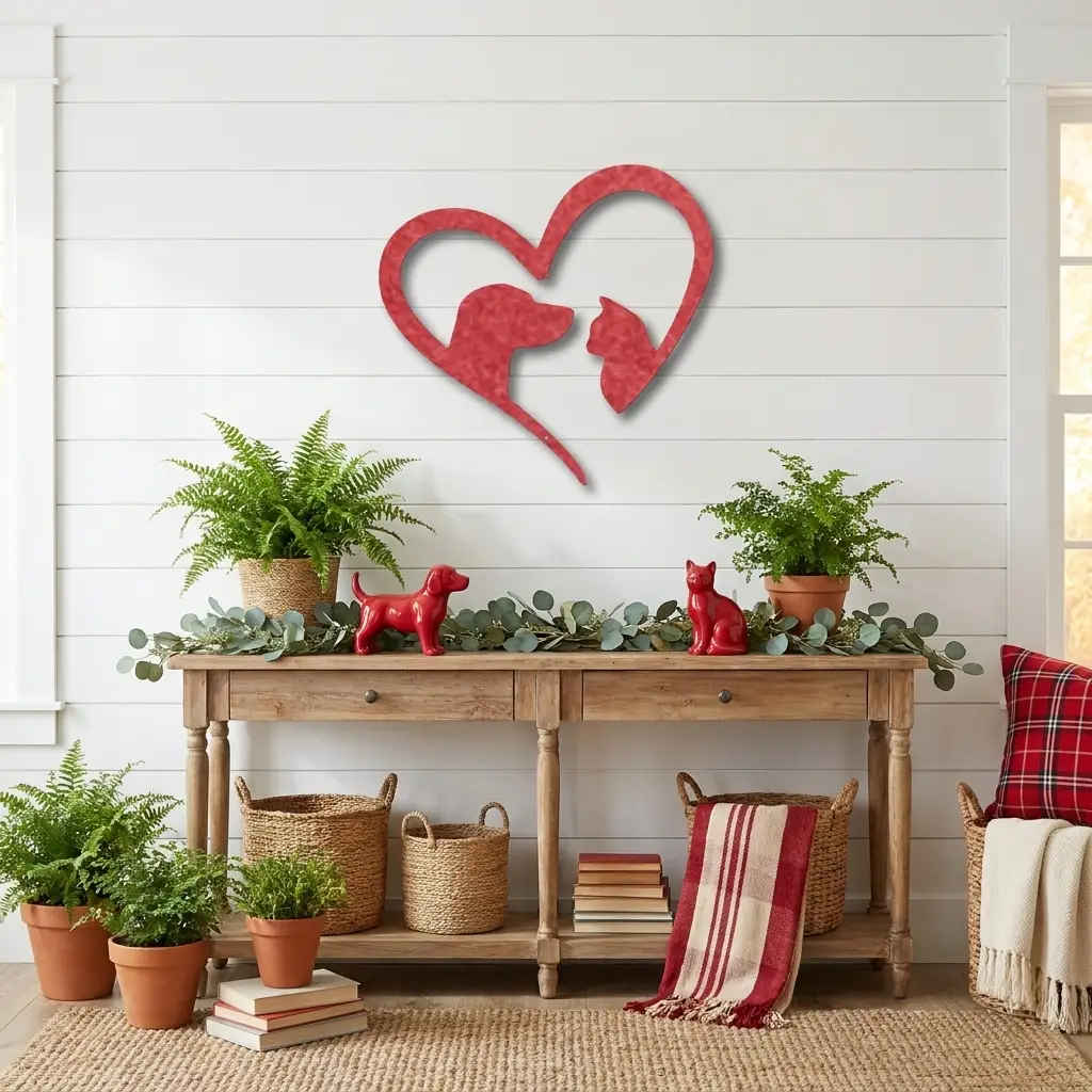Dog & Cat Love Metal Wall Art | Pet Lover Heart Sign | Cat and Dog Wall Decor | Pet Memorial Gift | Animal Lover Home Decor | Made in USA