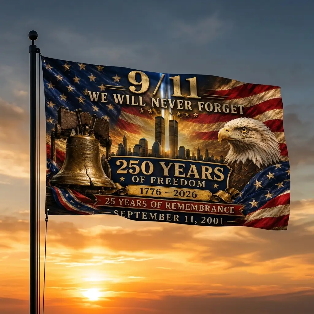 American Flag 9/11 We Will Never Forget 25th Anniversary Memorial Flag