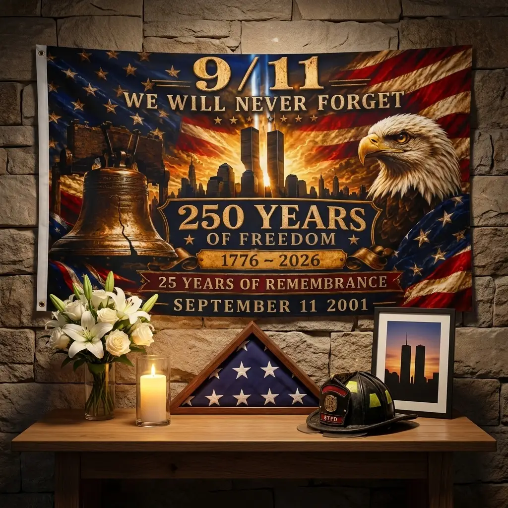 American Flag 9/11 We Will Never Forget 25th Anniversary Memorial Flag