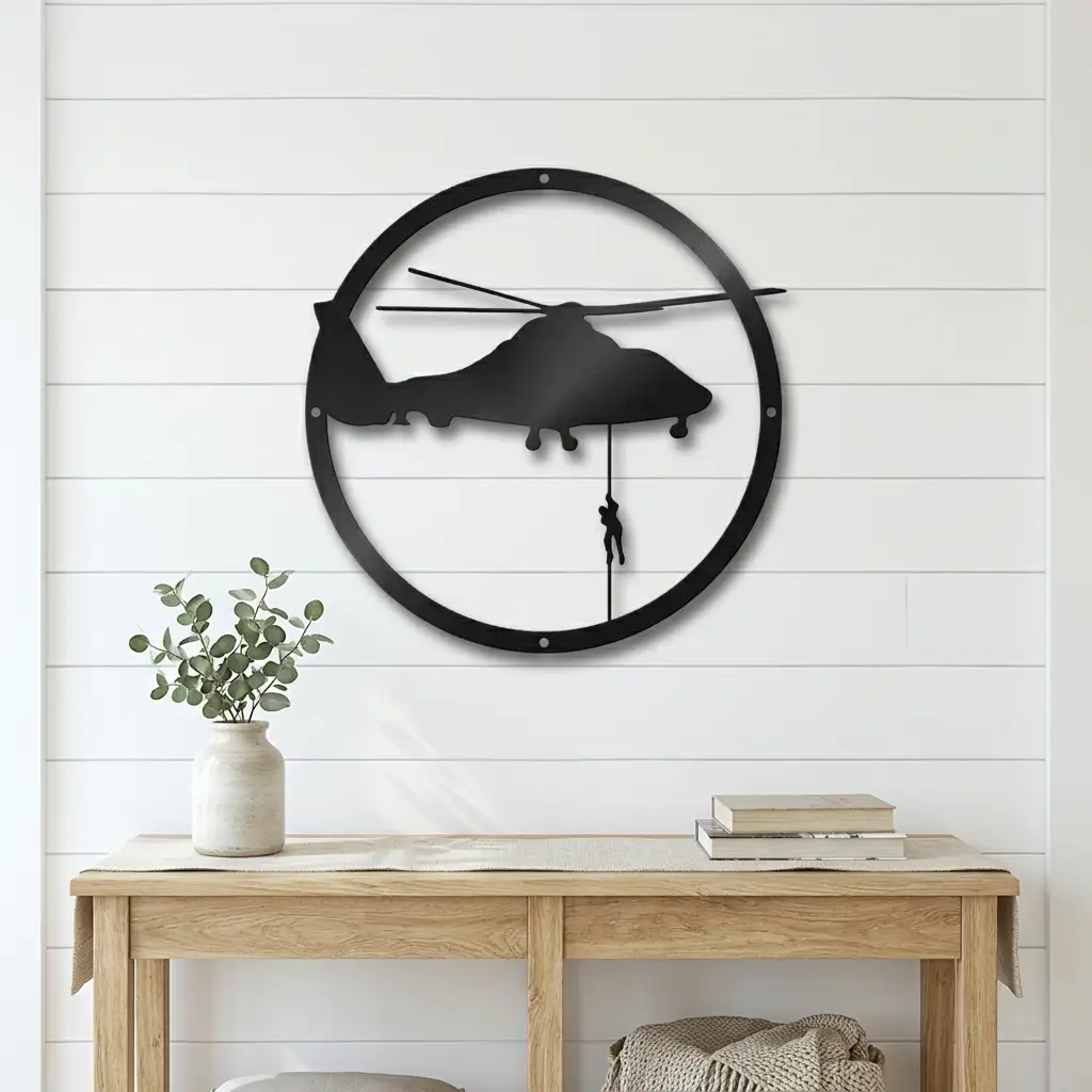 Helicopter Metal Wall Art – Aviation Rescue Metal Sign, Pilot & Military Inspired Wall Decor
