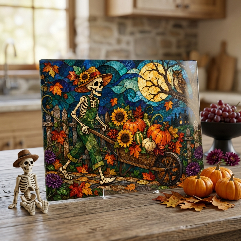 Halloween Personalized Glass Cutting Board, Spooky Pumpkin Farmhouse Kitchen Decor