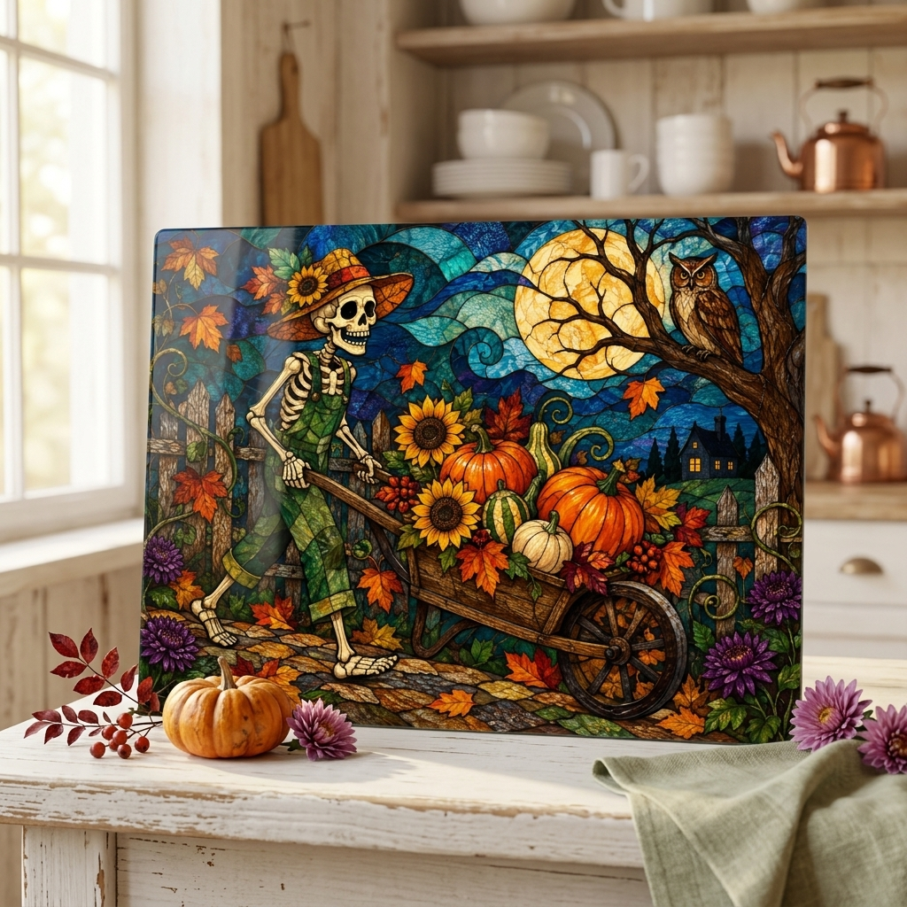 Halloween Personalized Glass Cutting Board, Spooky Pumpkin Farmhouse Kitchen Decor