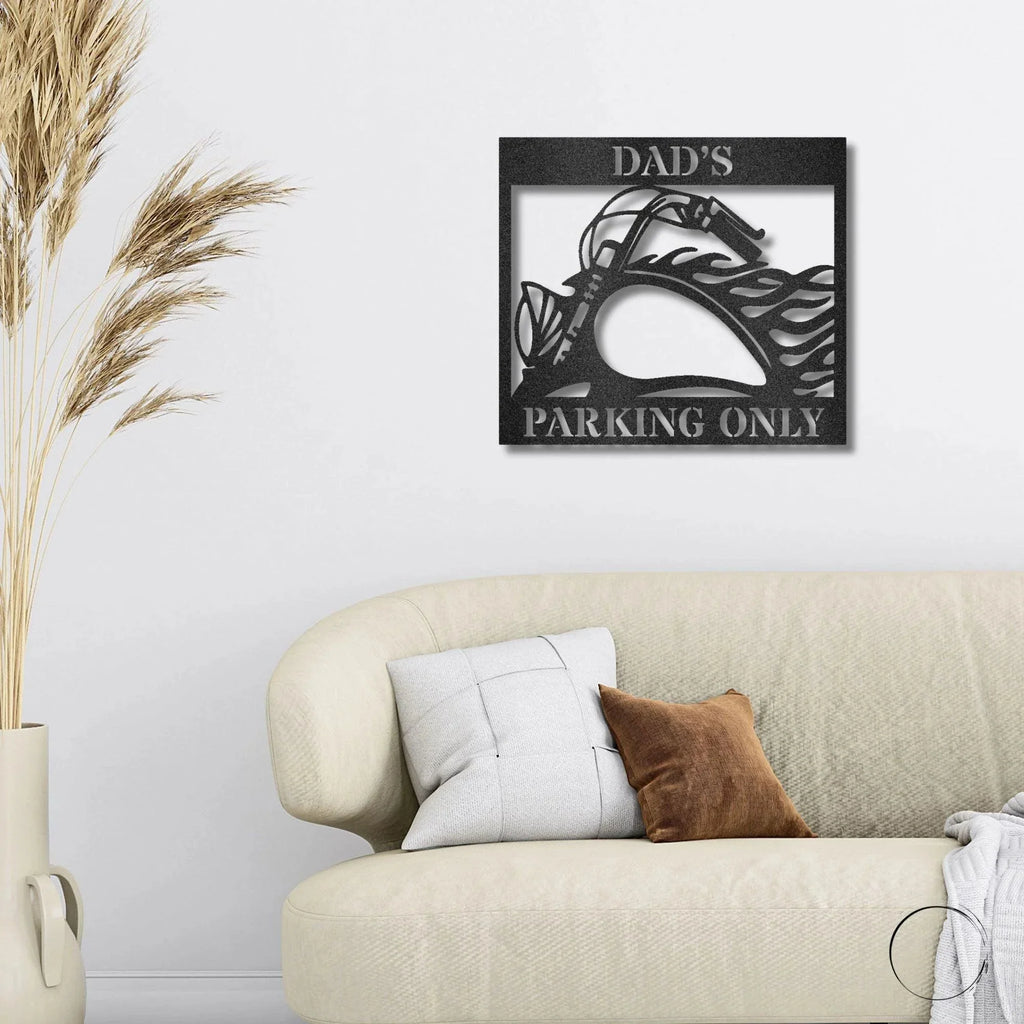 Hog Motorcycle Parking Personalized Name Indoor Outdoor Steel Sign Metal Art