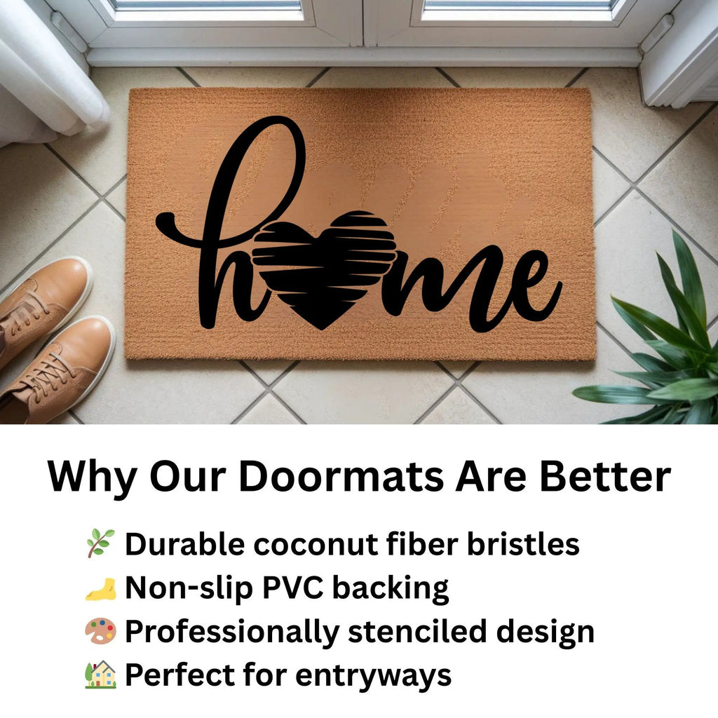 Home Heart Coir Doormat – Rustic Farmhouse Welcome Mat | Minimalist Entryway Décor | Everyday Porch Rug with Script Heart Design
