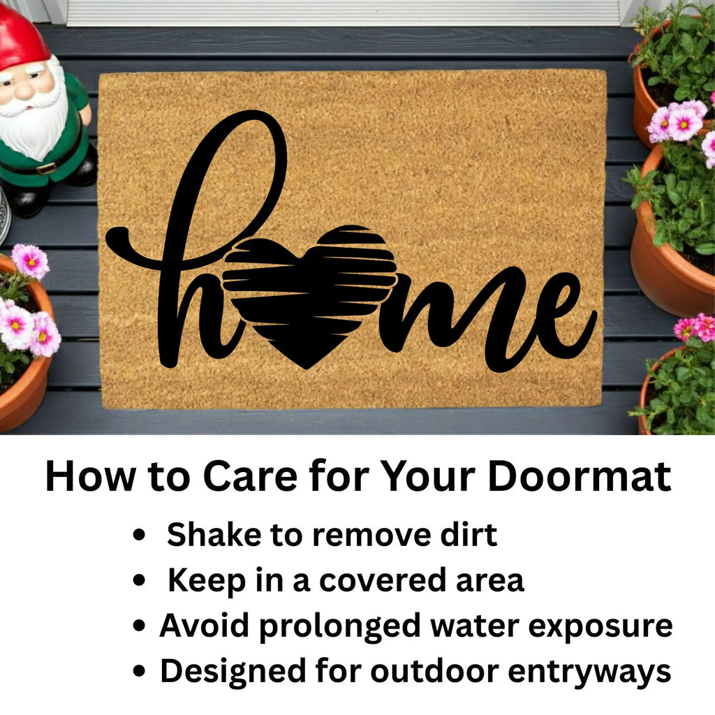 Home Heart Coir Doormat – Rustic Farmhouse Welcome Mat | Minimalist Entryway Décor | Everyday Porch Rug with Script Heart Design