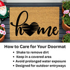 Home Heart Coir Doormat – Rustic Farmhouse Welcome Mat | Minimalist Entryway Décor | Everyday Porch Rug with Script Heart Design