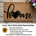 Home Heart Coir Doormat – Rustic Farmhouse Welcome Mat | Minimalist Entryway Décor | Everyday Porch Rug with Script Heart Design