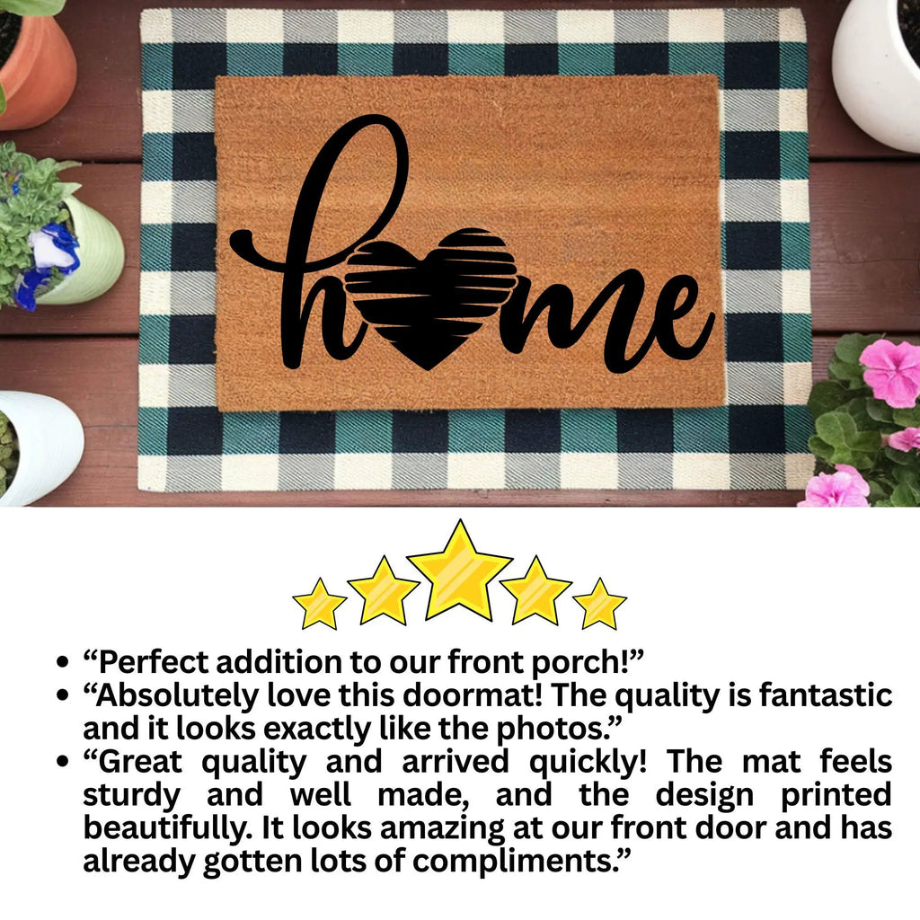 Home Heart Coir Doormat – Rustic Farmhouse Welcome Mat | Minimalist Entryway Décor | Everyday Porch Rug with Script Heart Design