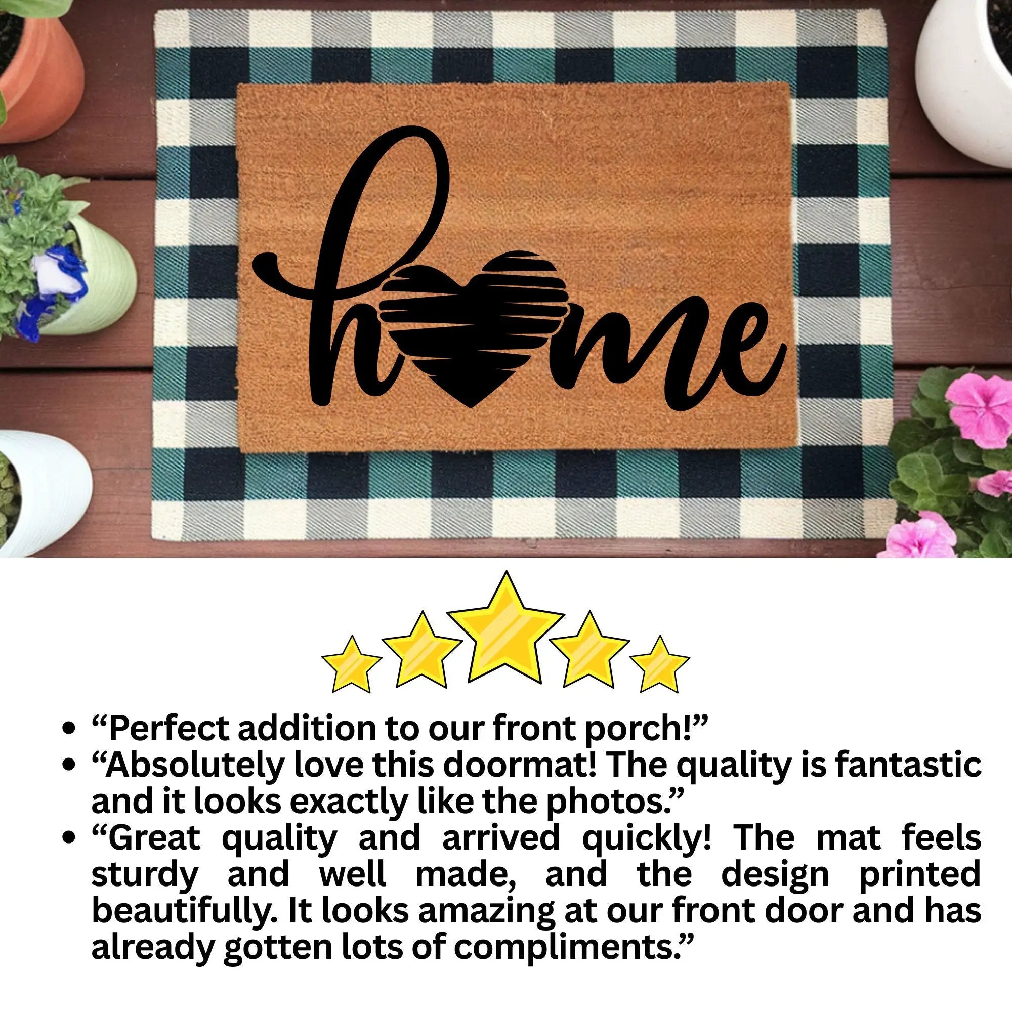 Home Heart Coir Doormat – Rustic Farmhouse Welcome Mat | Minimalist Entryway Décor | Everyday Porch Rug with Script Heart Design