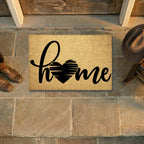 Home Heart Coir Doormat – Rustic Farmhouse Welcome Mat | Minimalist Entryway Décor | Everyday Porch Rug with Script Heart Design