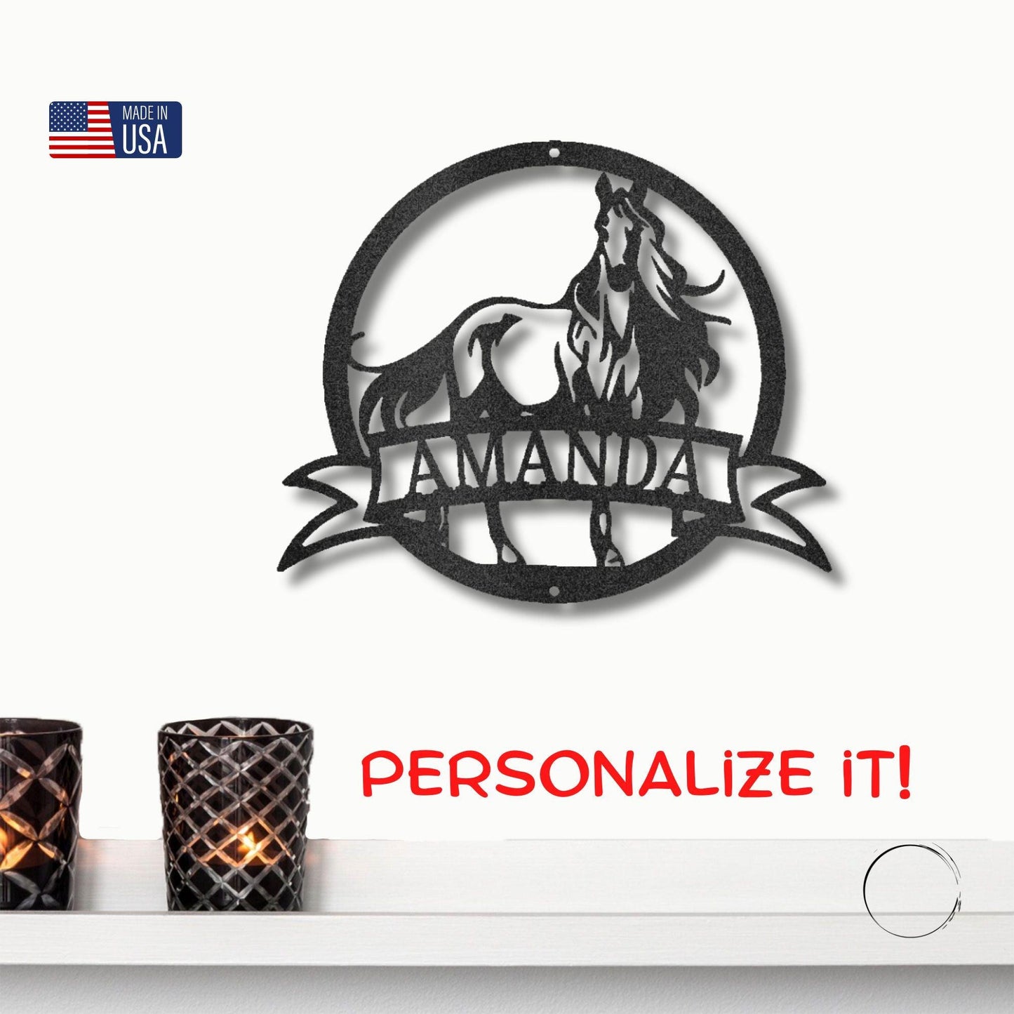 Horse Personalized Name Metal Art Wall Sign - Mallard Moon Gift Shop