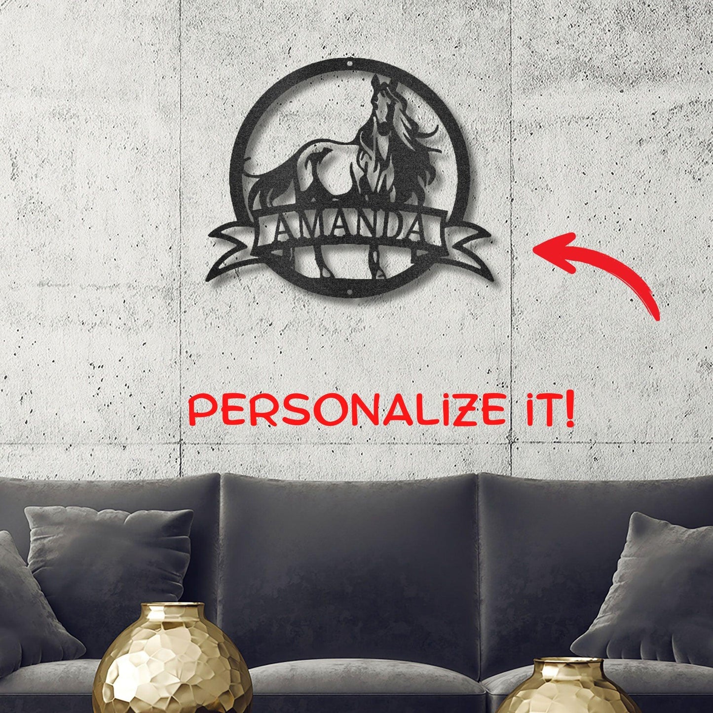 Horse Personalized Name Metal Art Wall Sign - Mallard Moon Gift Shop