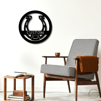 Horseshoe Monogram Personalized Indoor Outdoor Steel Wall Sign Art - Mallard Moon Gift Shop