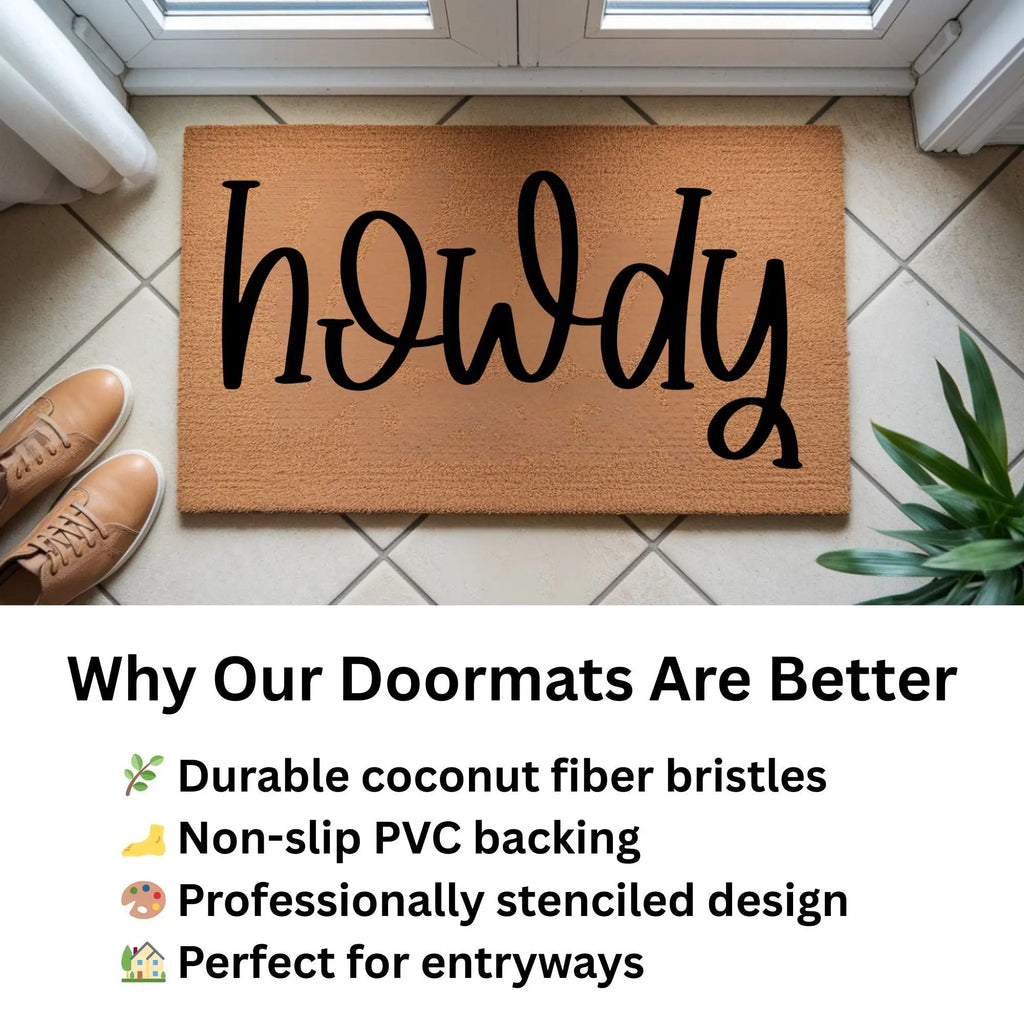 Rustic Howdy Welcome Doormat – Country Farmhouse Coir Entry Mat | Southern Greeting Door Mat | Western Home Décor Gift