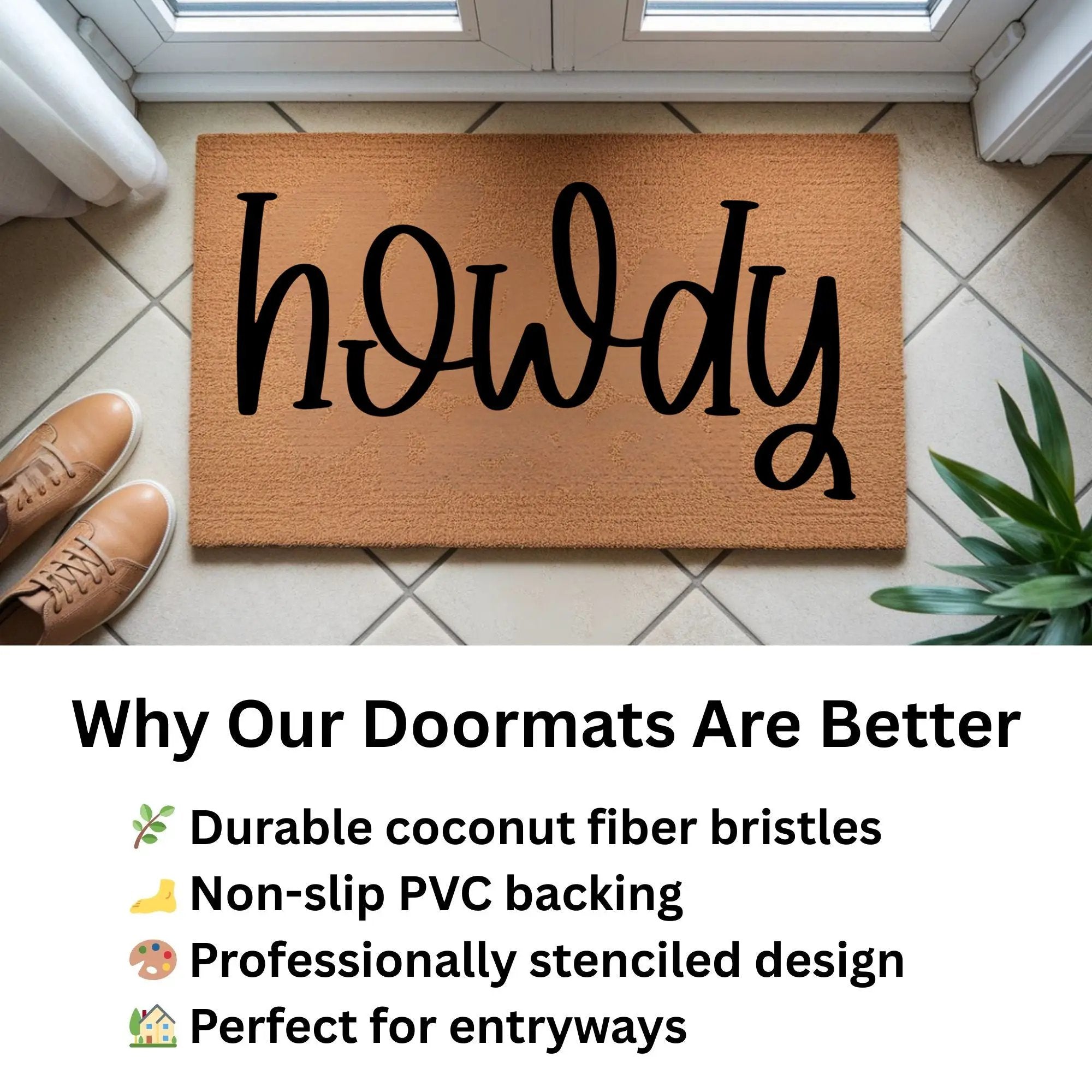 Rustic Howdy Welcome Doormat – Country Farmhouse Coir Entry Mat | Southern Greeting Door Mat | Western Home Décor Gift