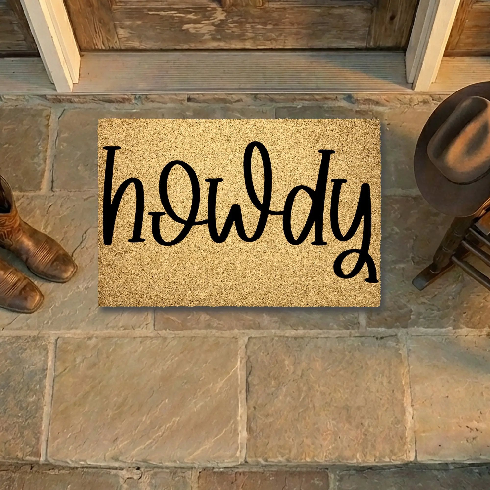Rustic Howdy Welcome Doormat – Country Farmhouse Coir Entry Mat | Southern Greeting Door Mat | Western Home Décor Gift