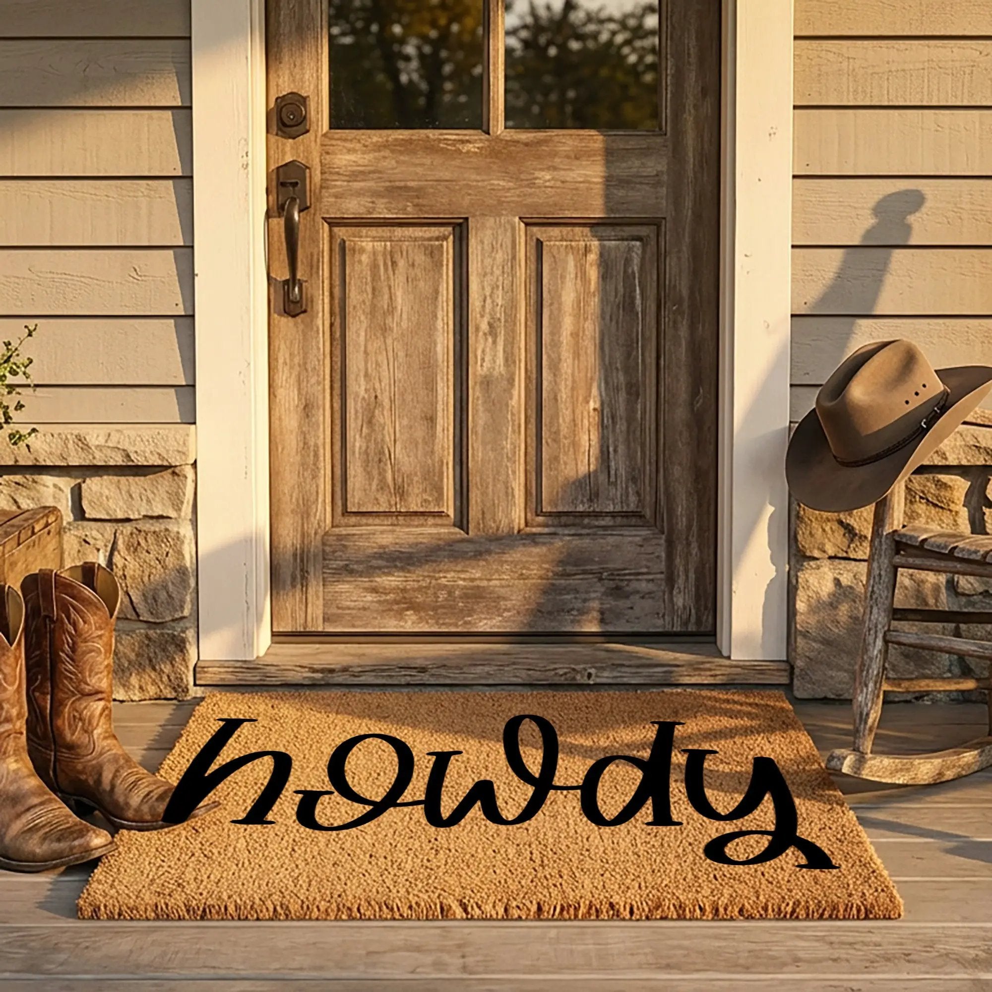 Rustic Howdy Welcome Doormat – Country Farmhouse Coir Entry Mat | Southern Greeting Door Mat | Western Home Décor Gift