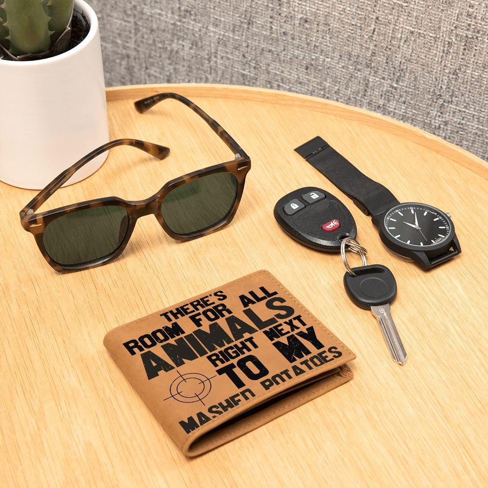 Hunter Gift Room For Animals Next to My Mashed Potatoes Leather Wallet - Mallard Moon Gift Shop